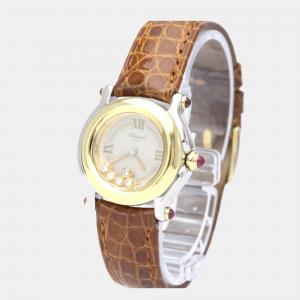 Chopard White Diamond 18k Yellow Gold And Stainless Steel Happy Sport 27/8246-21 Quartz Women's Wristwatch 26 mm