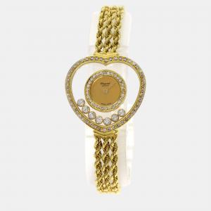Chopard Champagne 18k Yellow Gold Diamond Happy Diamonds 4502 Quartz Women's Wristwatch 27 mm