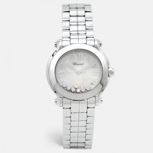 Chopard Mother Of Pearl Diamond Stainless Steel Happy Sport 8475 Women's Wristwatch 35 mm