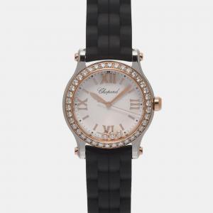 Chopard White 18k Rose Gold Stainless Steel Happy Sport 278590-6003 Quartz Women's Wristwatch 28 mm