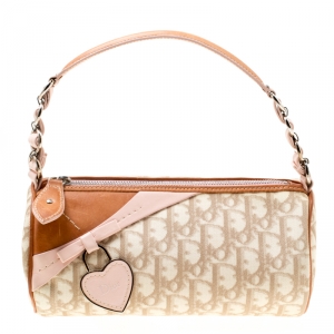 Dior Beige/Pink Diorissimo Coated Canvas and Leather Trotter Romantique Satchel