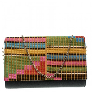 Christian Louboutin Black/Multicolor Leather and Embroidered Fabric Paloma Chain Clutch