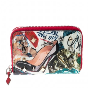  Christian Louboutin Multicolor Trash Print Patent Leather Panettone Spiked Zipper Coin Purse