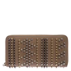 Christian Louboutin Beige Leather Spiked Zip Around Wallet
