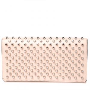 Christian Louboutin Beige Leather Macaron Studded Wristlet Flap Wallet 