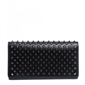 Christian Louboutin Black Leather Paloma Spike Wristlet Clutch