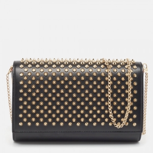 Christian Louboutin Black Leather Paloma Spiked Chain Clutch