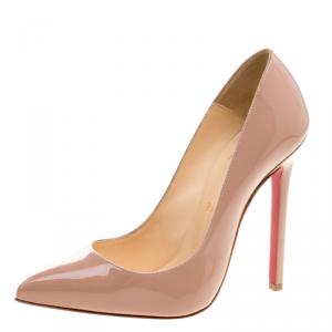 مملوكة مسبقًا حذاء كعب عالي كريستيان لوبوتان بيغيل جلد لامع بيج مقاس 38