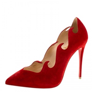 Christian Louboutin Red Suede Olavague Flame Pointed Toe Pumps Size 36.5