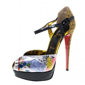 مملوكة مسبقًا Christian Louboutin Multicolor PVC No. 299 Trash Platform Ankle Straps Pumps Size 39.5