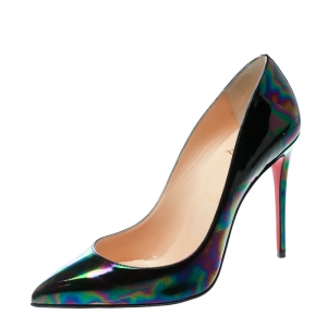 مملوكة مسبقًا Christian Louboutin Black Patent Leather Stellar Pigalle Follies Pointed Toe Pumps Size 38.5