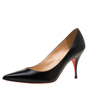 مملوكة مسبقًا حذاء كعب عالي كريستيان لوبوتان مقدمة مدببة جلد أسود مقاس 40