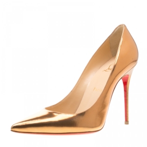 Pre Owned Christian Louboutin Metallic Bronze Patent Leather Decollete 554 Pointed Toe Pumps Size 40