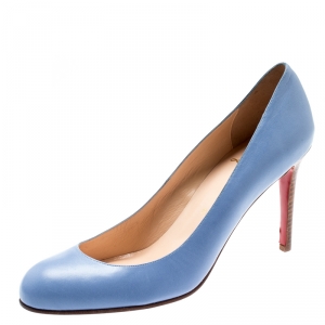 Pre Owned Christian Louboutin Blue Leather Fifi Pumps Size 39.5