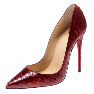 مملوكة مسبقًا Christian Louboutin Metallic Blood Red Python Leather So Kate Pointed Toe Pumps Size 38