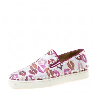 Pre Owned Christian Louboutin Multicolor Kiss Print Canvas Pik Boat Slip On Sneakers Size 37