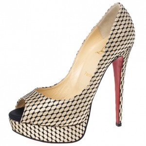 مملوكة مسبقًا Christian Louboutin Crepe Satin 'Lady Peep' Toe Platform Pumps Size 39