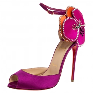 Pre Owned Christian Louboutin Pink Satin Pensamoi 120 Embellished Ankle Strap Sandals Size 38