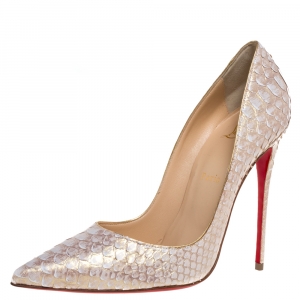 مملوكة مسبقًا Christian Louboutin White/Gold Python Leather So Kate Pointed Toe Pumps Size 40