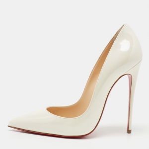 Pre Owned حذاء كعب عالي كريستيان لوبوتان سوكيت جلد أبيض متقزح لامع مقاس 37