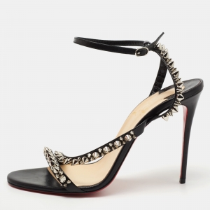 م ملوكة مسبقًا Christian Louboutin Black Leather Mafaldina Spikes Sandals Size 39.5