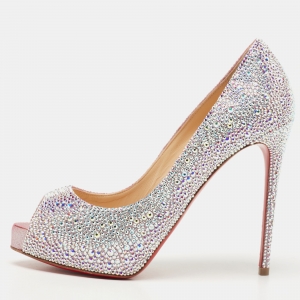 Christian Louboutin Metallic Pink Crystal Embellished Suede Very Riche Pumps Size 37.5