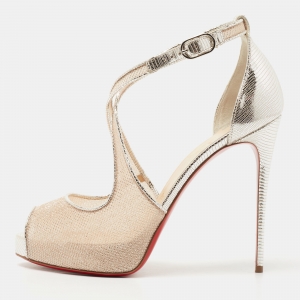 Christian Louboutin Silver Mesh and Laminated Leather Mariacar Sandals Size 39