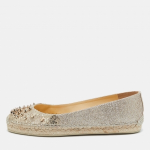 Pre Owned Christian Louboutin Glitter Leather Aliochette Espadrille Flats Size 38