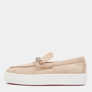 Pre Owned Christian Louboutin Beige Suede and Leather Metallur Sneakers Size 39