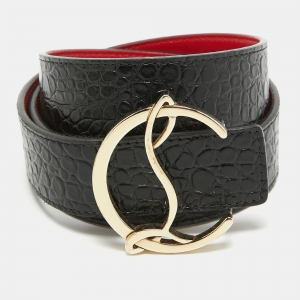 Christian Louboutin Black Croc Embossed Leather CL Logo Belt 80 CM