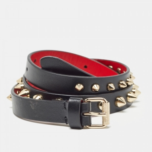Christian Louboutin Black Leather Loubispikes Slim Belt 65 CM