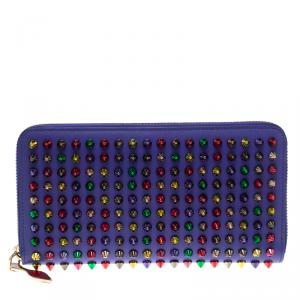 Christian Louboutin Blue Leather Multicolor Studded Spike Continental Wallet