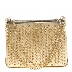 Christian Louboutin Gold Textured Leather Triloubi Chain Shoulder Bag