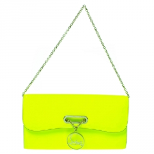 Christian Louboutin Neon Green Leather Riviera Clutch Bag