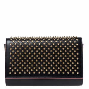 Christian Louboutin Black Leather Paloma Spiked Chain Clutch