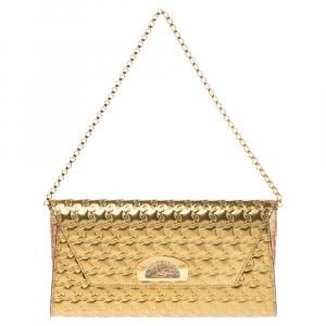 Christian Louboutin Metallic Gold Leather Vero Dodat Chain Clutch   