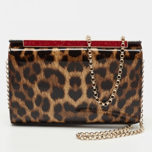 Christian Louboutin Brown  Leopard Print Patent Leather Vanite Clutch 