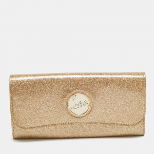 Christian Louboutin Gold Patent Leather Glitter Riviera Clutch