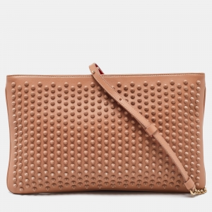 Christian Louboutin Beige Leather Triloubi Spiked Shoulder Bag