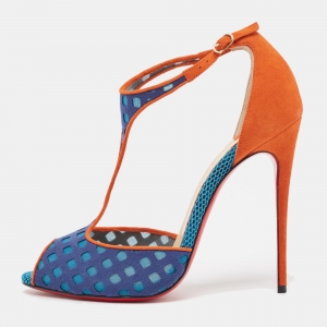 Christian Louboutin Multicolor Suede and Mesh Tiny Sandals Size 38.5