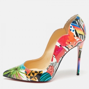 Pre Owned Christian Louboutin Multicolor Printed Patent Leather Hot Chick Pumps Size 37.5
