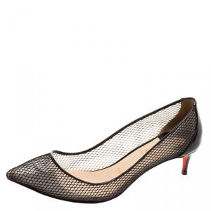 Pre Owned Christian Louboutin Black Mesh Follies Resille Pointed Toe Pumps Size 38.5
