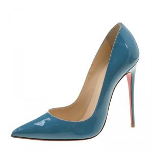 Pre Owned Christian Louboutin Light Blue Patent Leather So Kate Pumps Size 38
