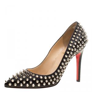 Pre Owned Christian Louboutin Black Leather Pigalle Spikes Pumps Size 37