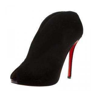 Pre Owned Christian Louboutin Black Suede Chester Fille Peep Toe Ankle Boots Size 39.5