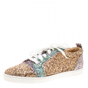 Pre Owned Christian Louboutin Multicolor Coarse Glitter Gondoliere Orlato Low Top Sneakers Size 39