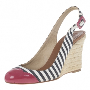 مملوكة مسبقًا Christian Louboutin Striped Chus Cap Toe Espadrille Slingback Wedges Size 36