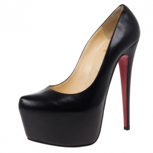 Pre Owned Christian Louboutin Black Leather Daffodile Platform Pumps Size 38