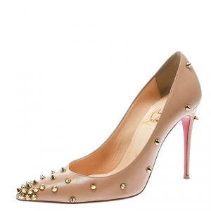 Pre Owned Christian Louboutin Beige Leather Degraspike Pumps Size 36.5