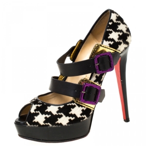 Pre Owned Christian Louboutin Multicolor Calfhair and Leather Bikini Peep Toe Pumps Size 38